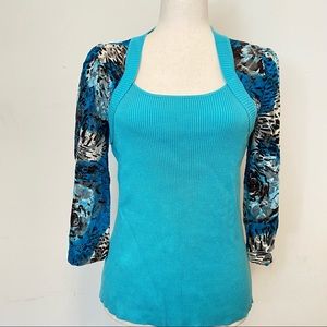 Once Again Blue Knit Top Size M.